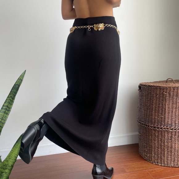 Vintage black high waist knitted maxi pencil skirt - Picture 7 of 10